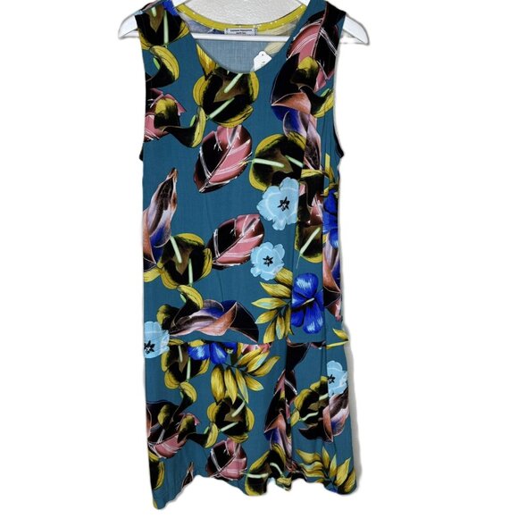 Handmade Floral Print Sleeveless Rayon Shift Dress w/ Dropwaist, Size M/L - Picture 1 of 7